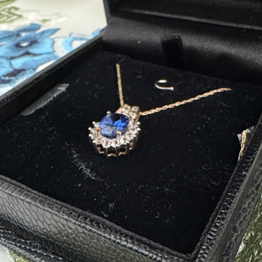 10K Gold Necklace with Blue Sapphire-Color Pendant - Picture 2 of 6
